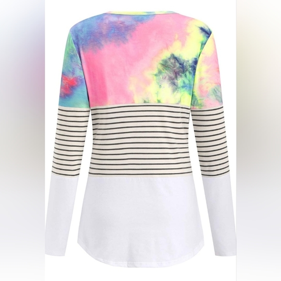 NWT☆Gorgeous Women's Long Sleeve Tie-Dye Colorblock Button Down Henley Tunic - Picture 2 of 14